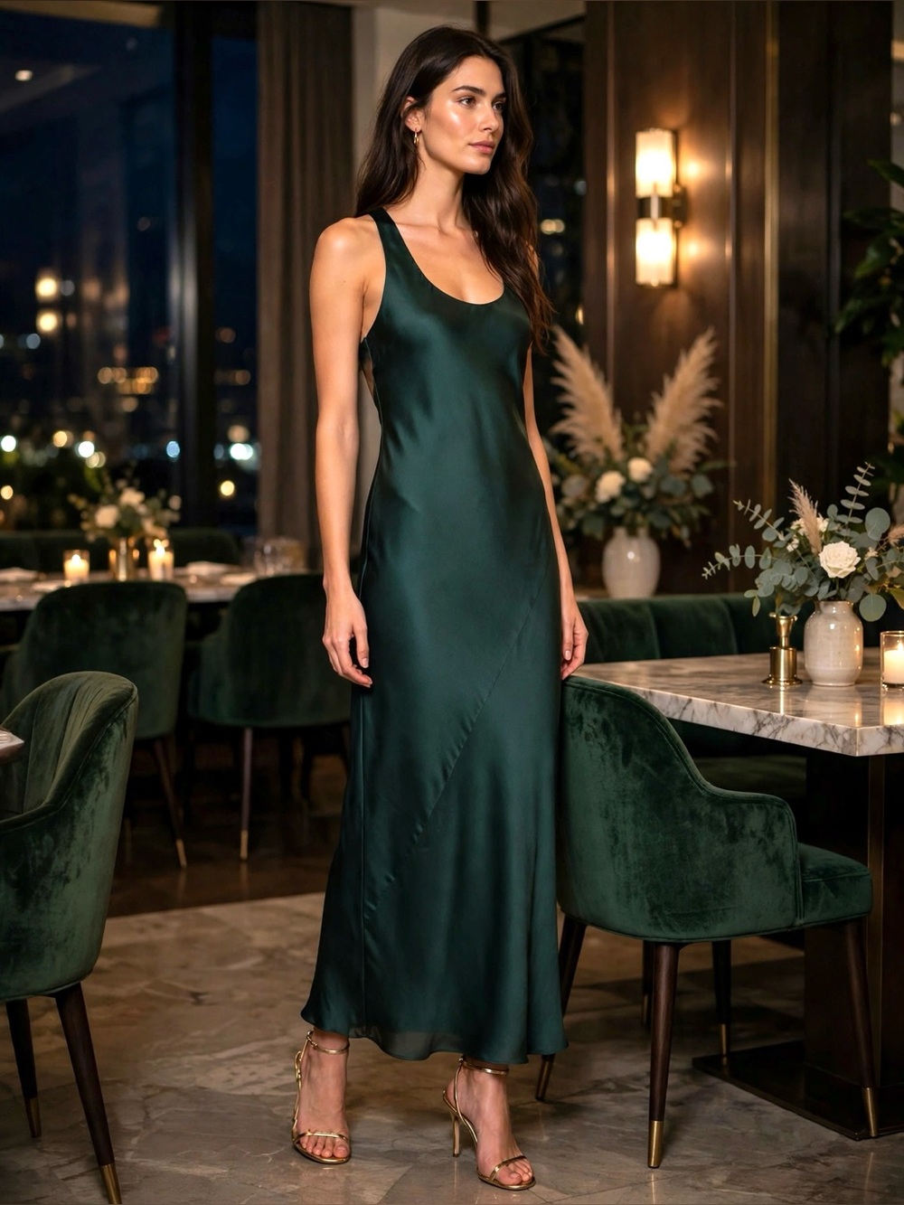 Banana Republic Emerald Teal Satin Bias-Cut Maxi Slip Dress - Size 6
